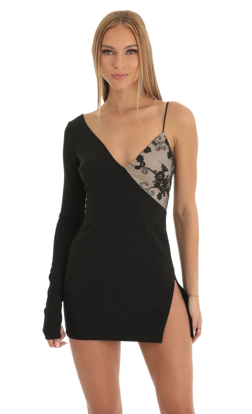 Asymmetrical Crepe Dress in Black