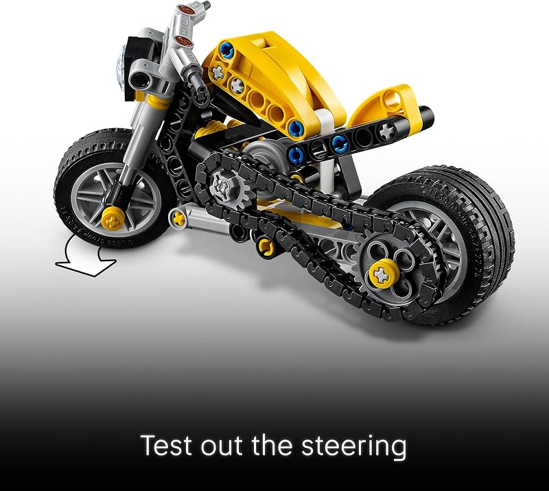 LEGO Technic Yellow Motorcycle Toy Building Toy for Boys Girls Ages 7 Model Kit with Detailed Features Bedroom Decor for Kids Gift for Birthdays 42225