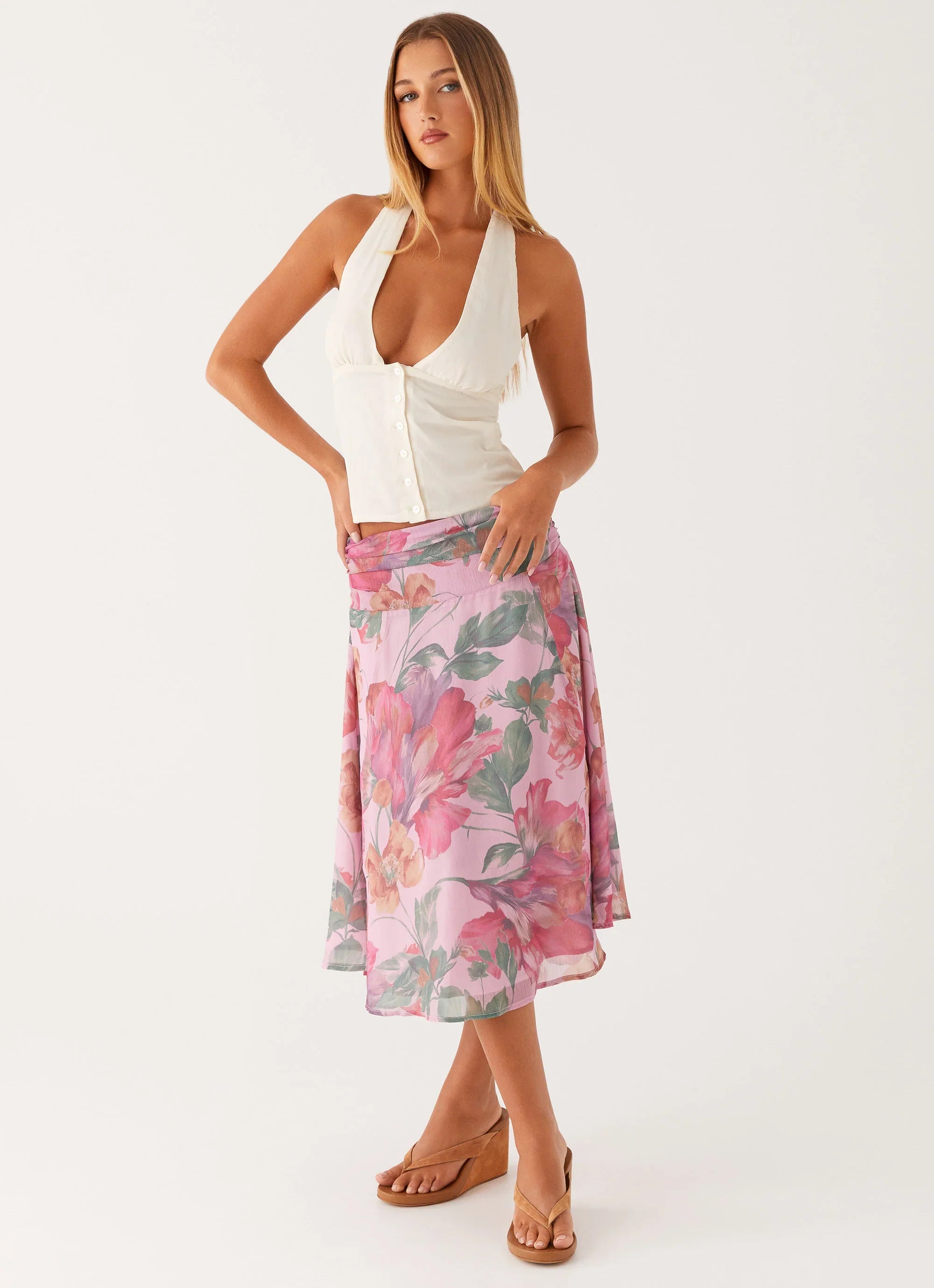 Valley Midi Skirt Pink Floral