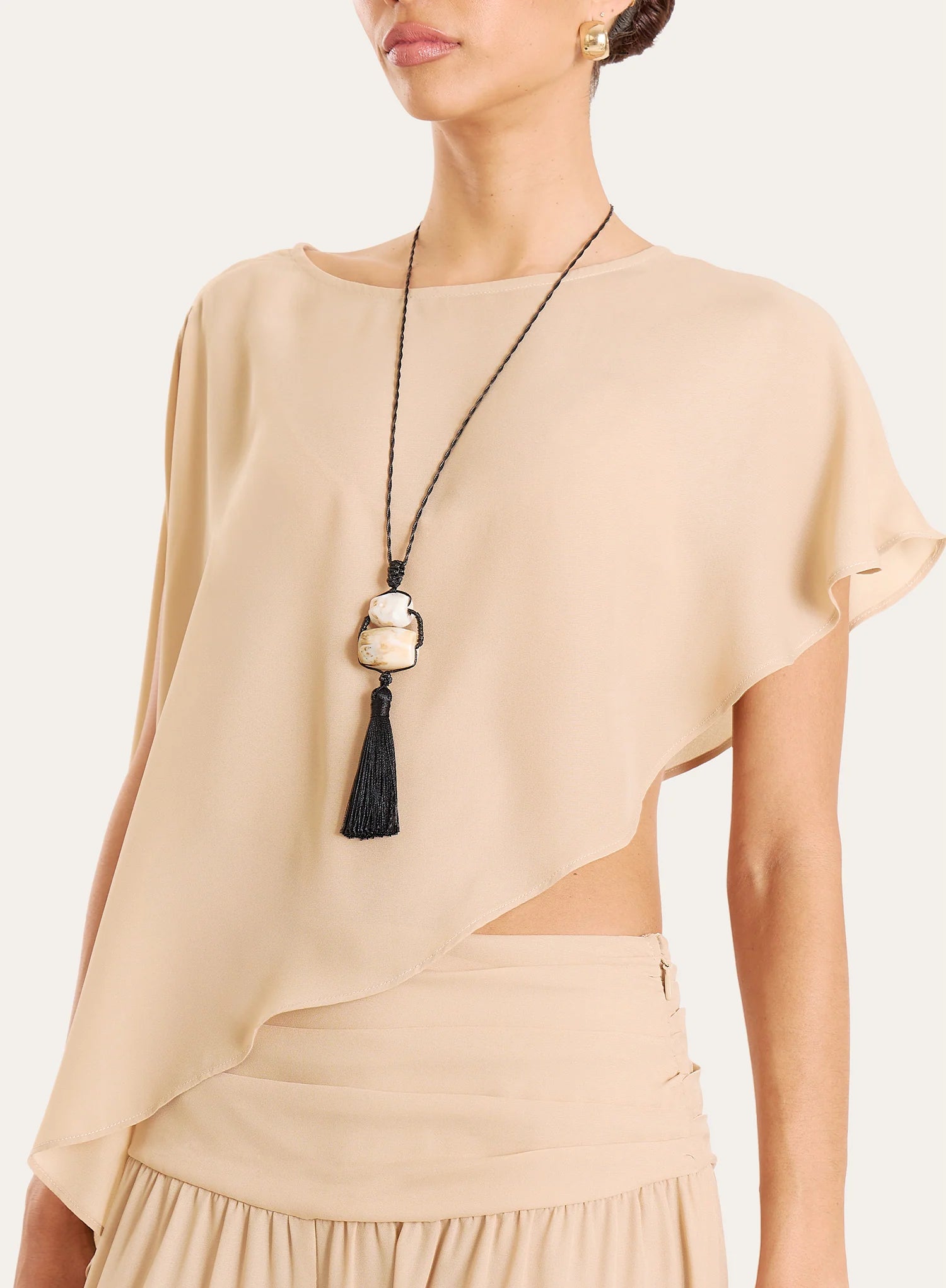 Beige Sheer Asymmetric Hem Cape Top