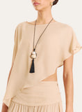 Beige Sheer Asymmetric Hem Cape Top