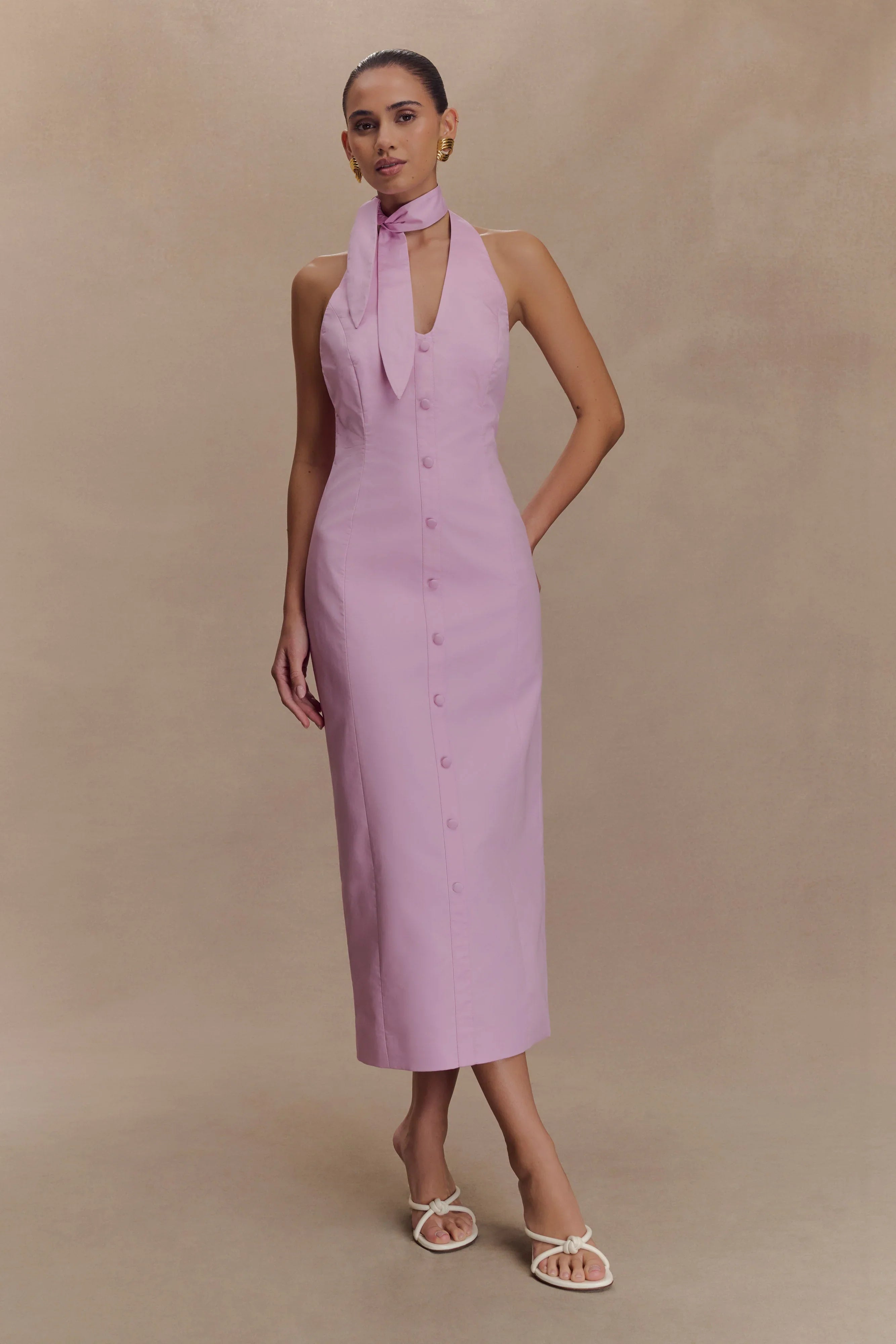 Simona Halter Neck Midi Dress Blush Pink
