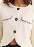 Cream Wool Contrast Pocket Cropped Jacket
