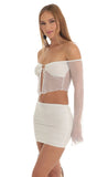 Dotted Mesh Two Piece Skirt Set in White