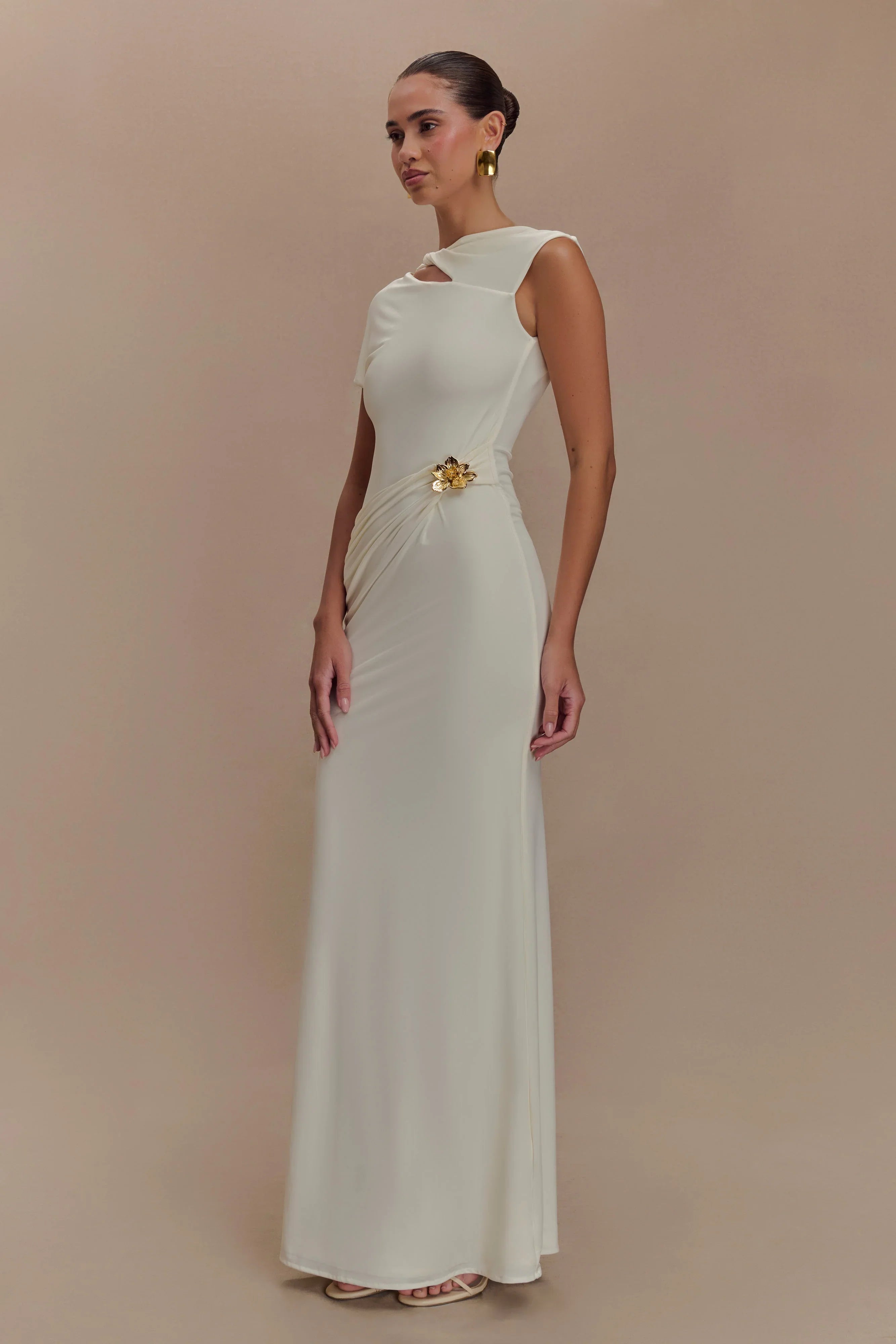 Kaida Slinky Maxi Dress With Hardware Ivory