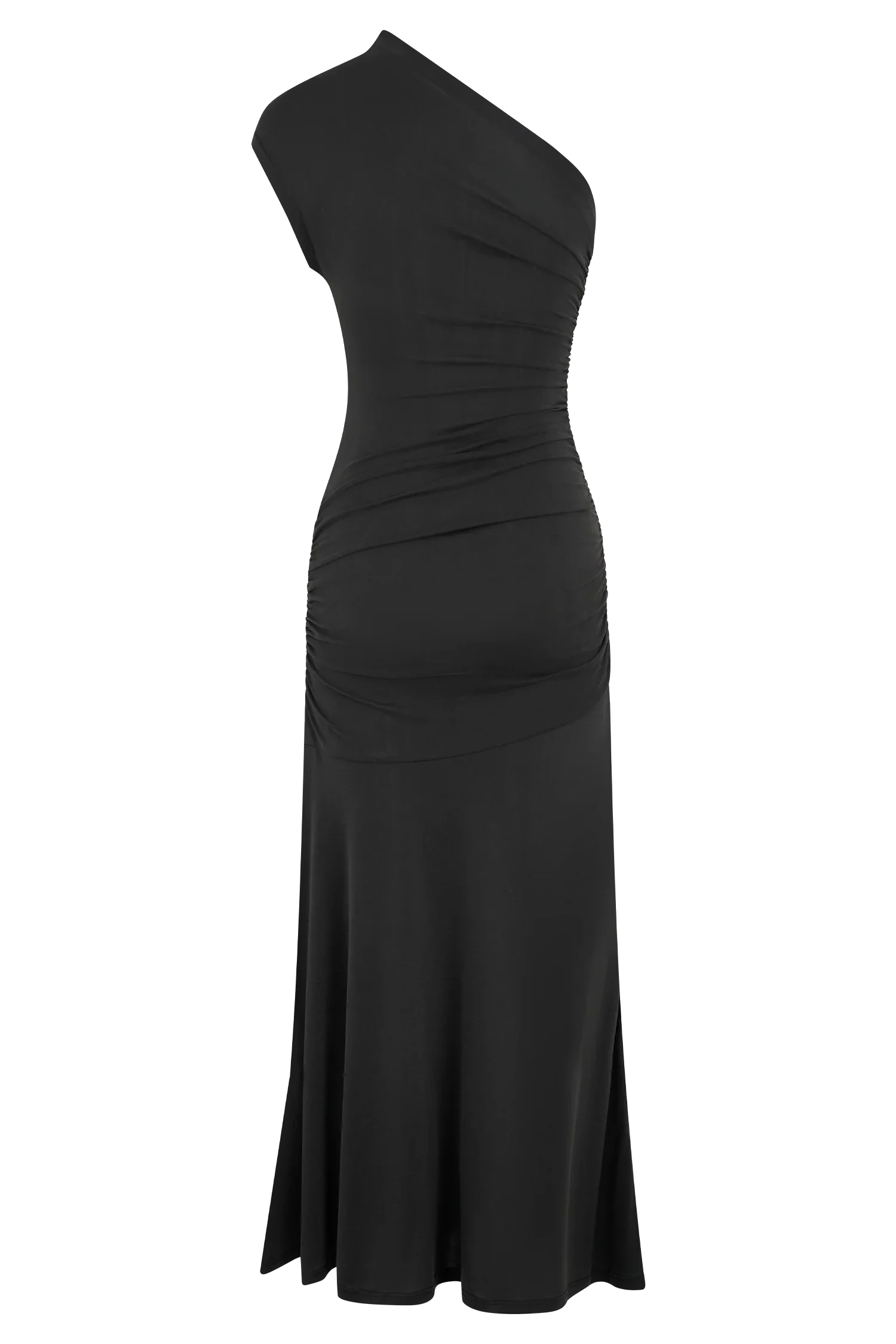 Chloe Peached Jersey One Shoulder Midi Dress Black