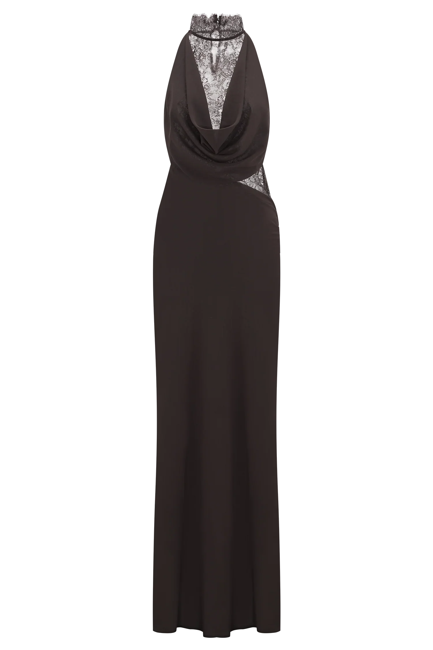 Arra Chiffon And Lace Halter Maxi Dress Cacao Brown