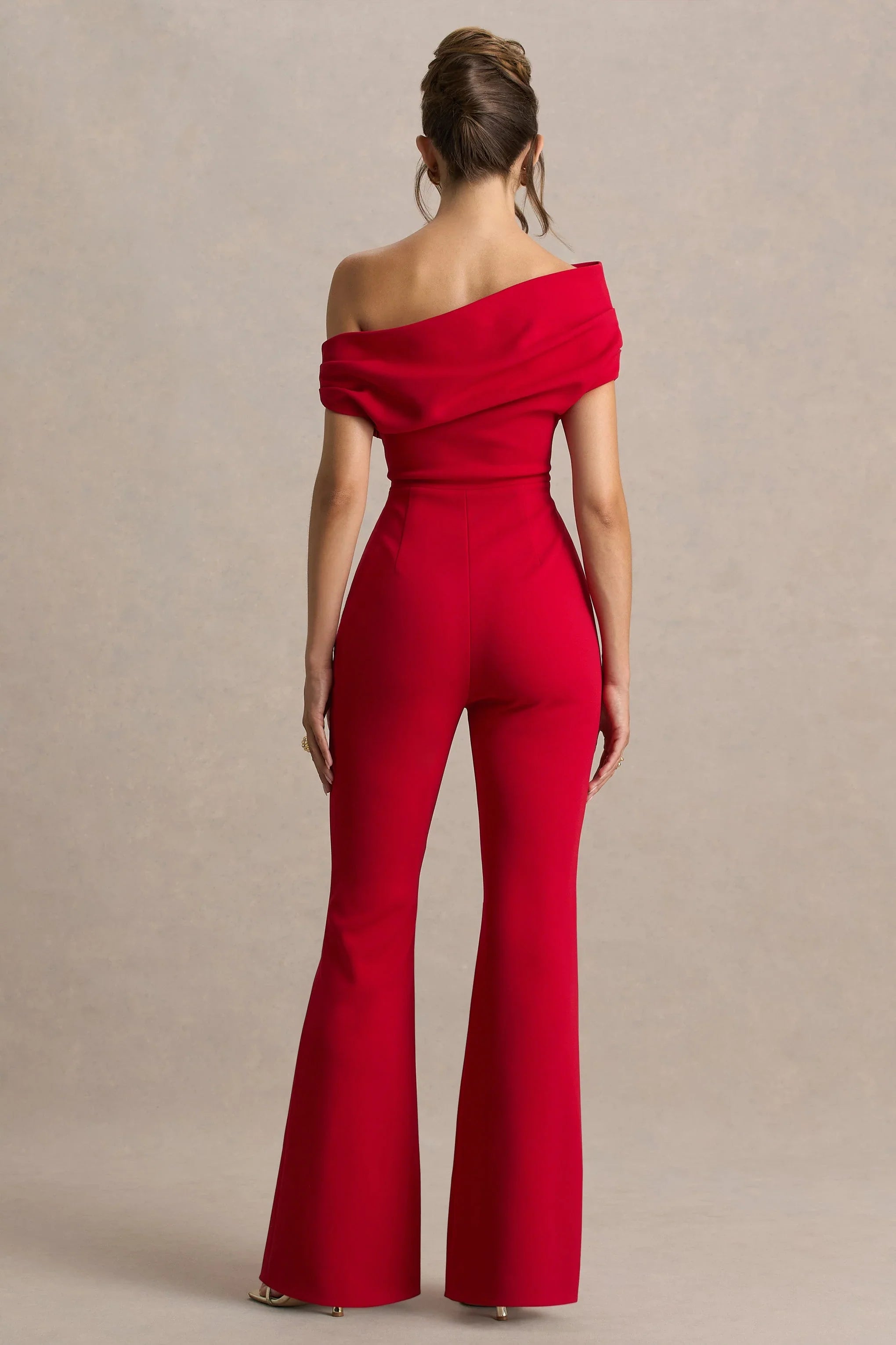 Alexandra Red Asymmetric Neck Draped Jumpsuit
