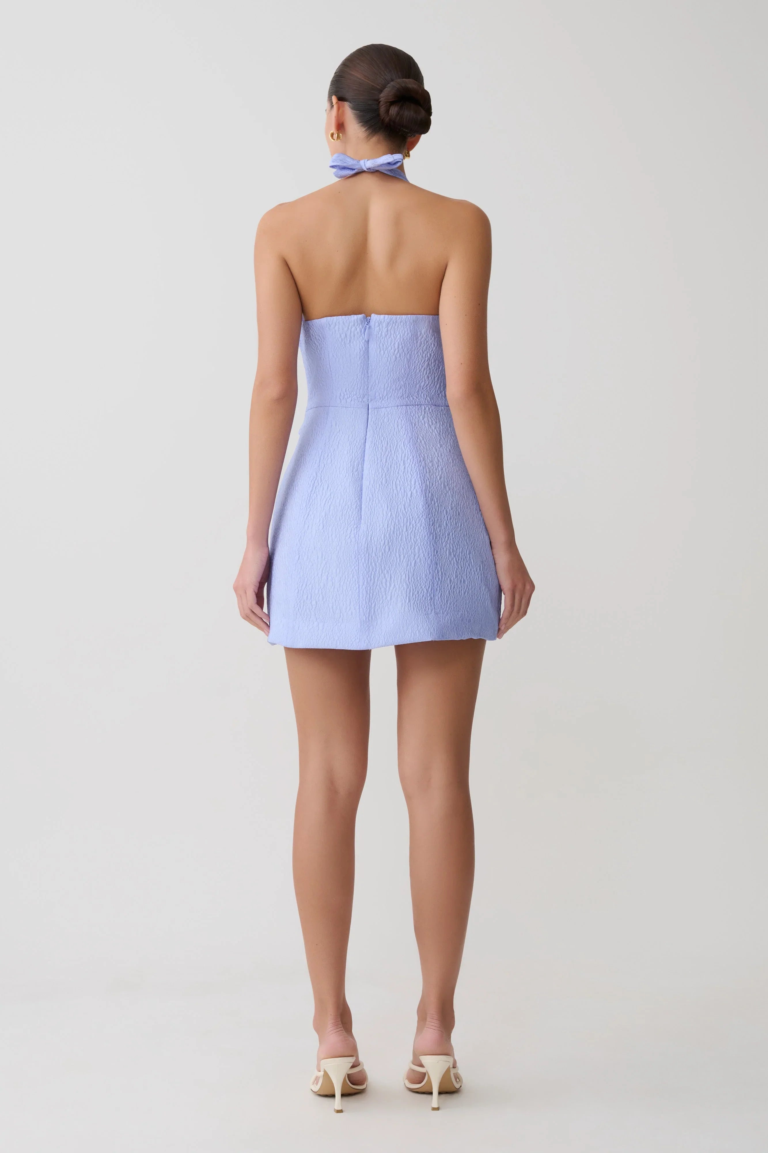 Ella Bow Detail Halter Mini Dress Periwinkle Blue