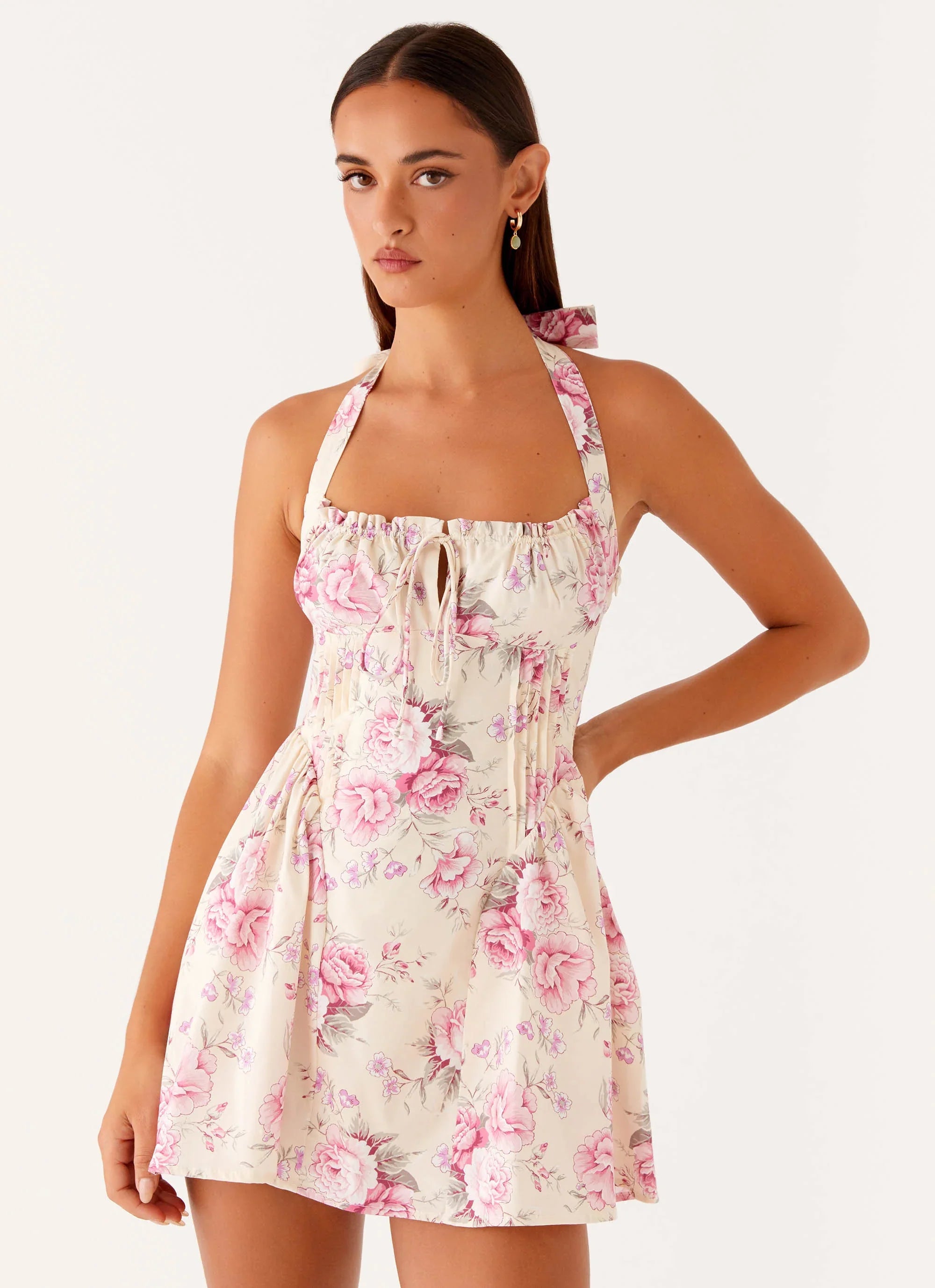 Rosalie Halter Mini Dress Vintage Pink Floral
