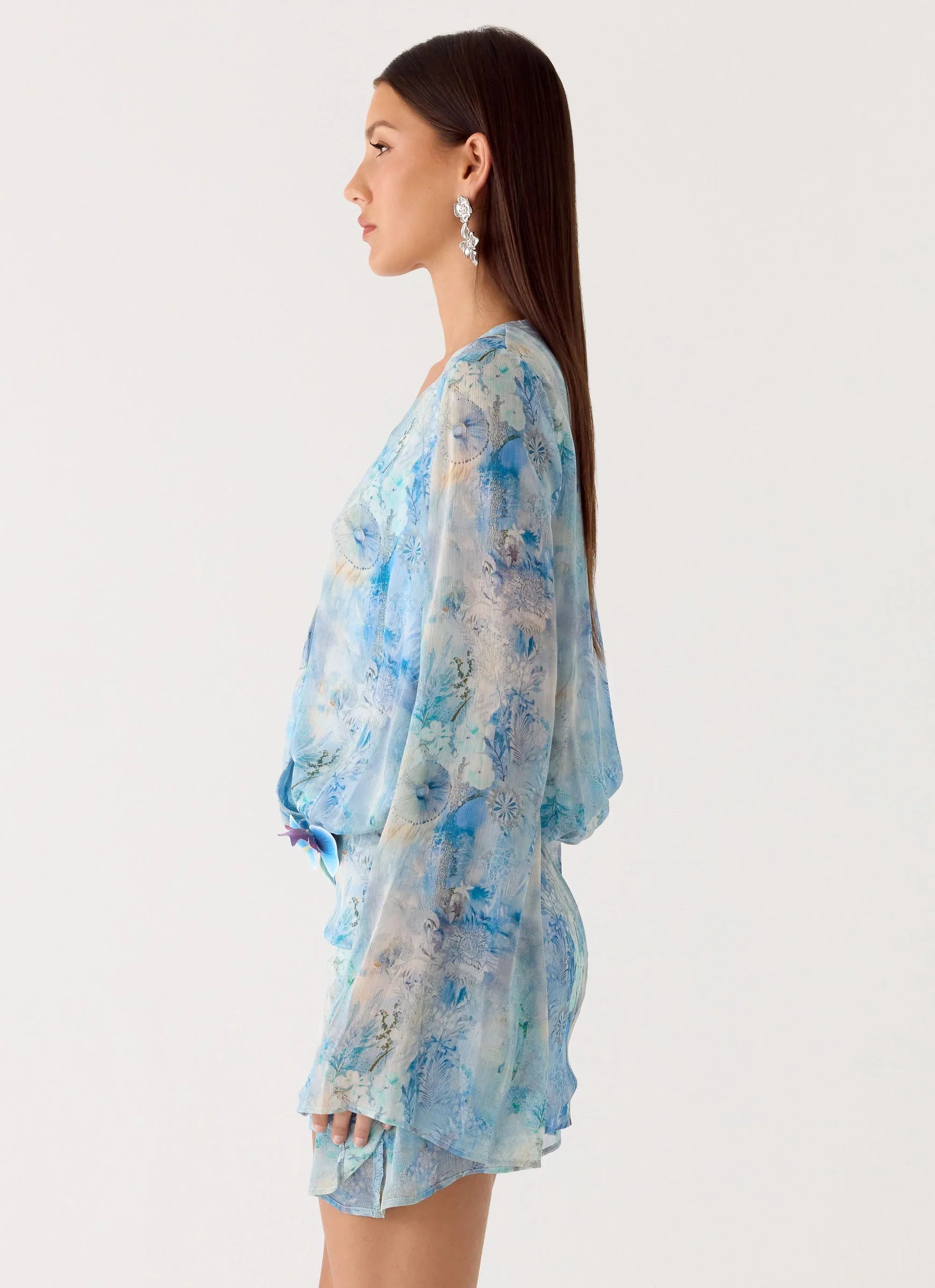 Vanish Into You Mini Dress Aqua Paisley