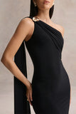 Mandy Black Asymmetric Neck Maxi Dress