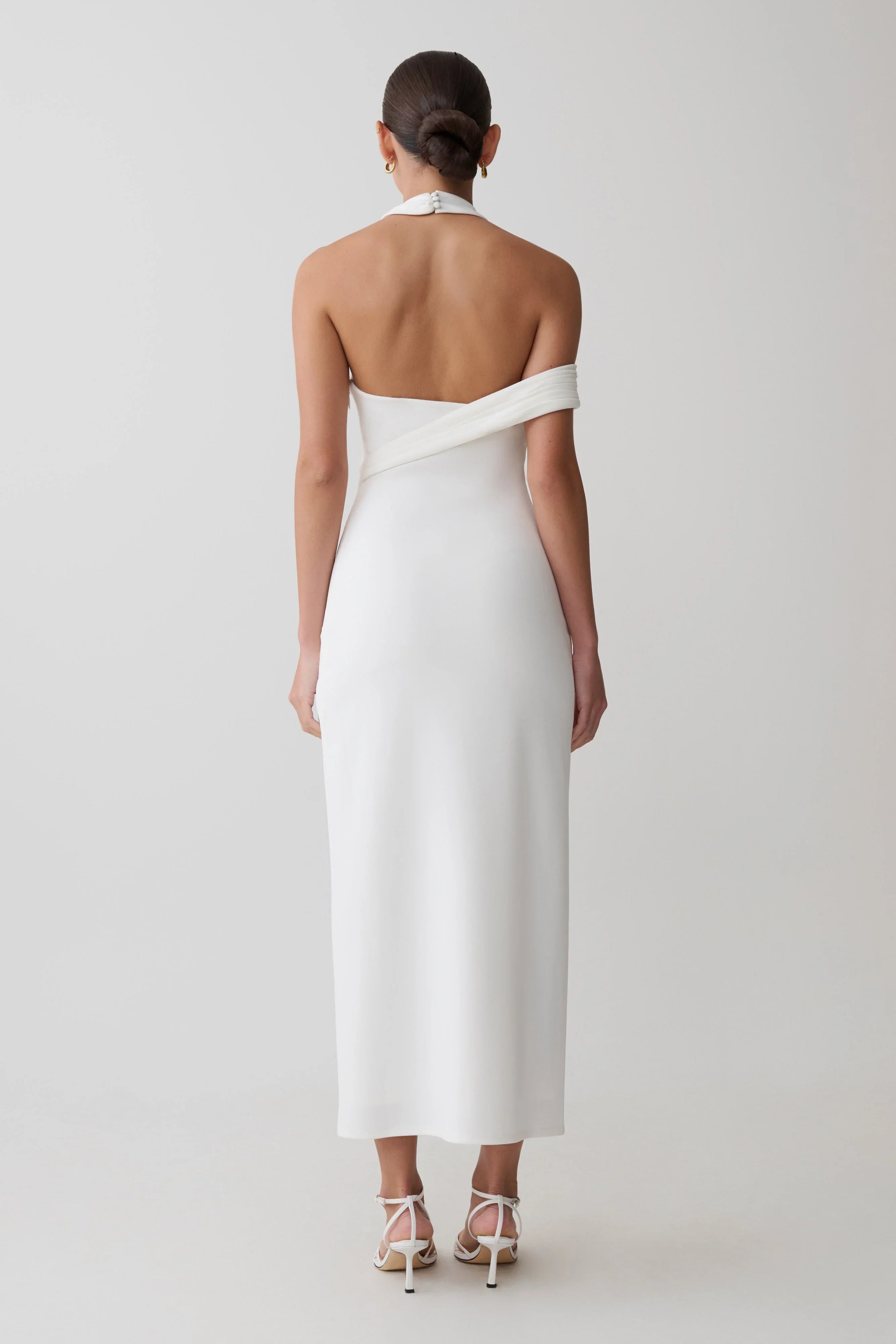 Sable Crossover Crepe Midi Dress White