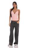 Mesh V Neck Top in Pink
