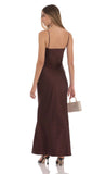 Satin Cutout Ties Maxi Dress in Brown