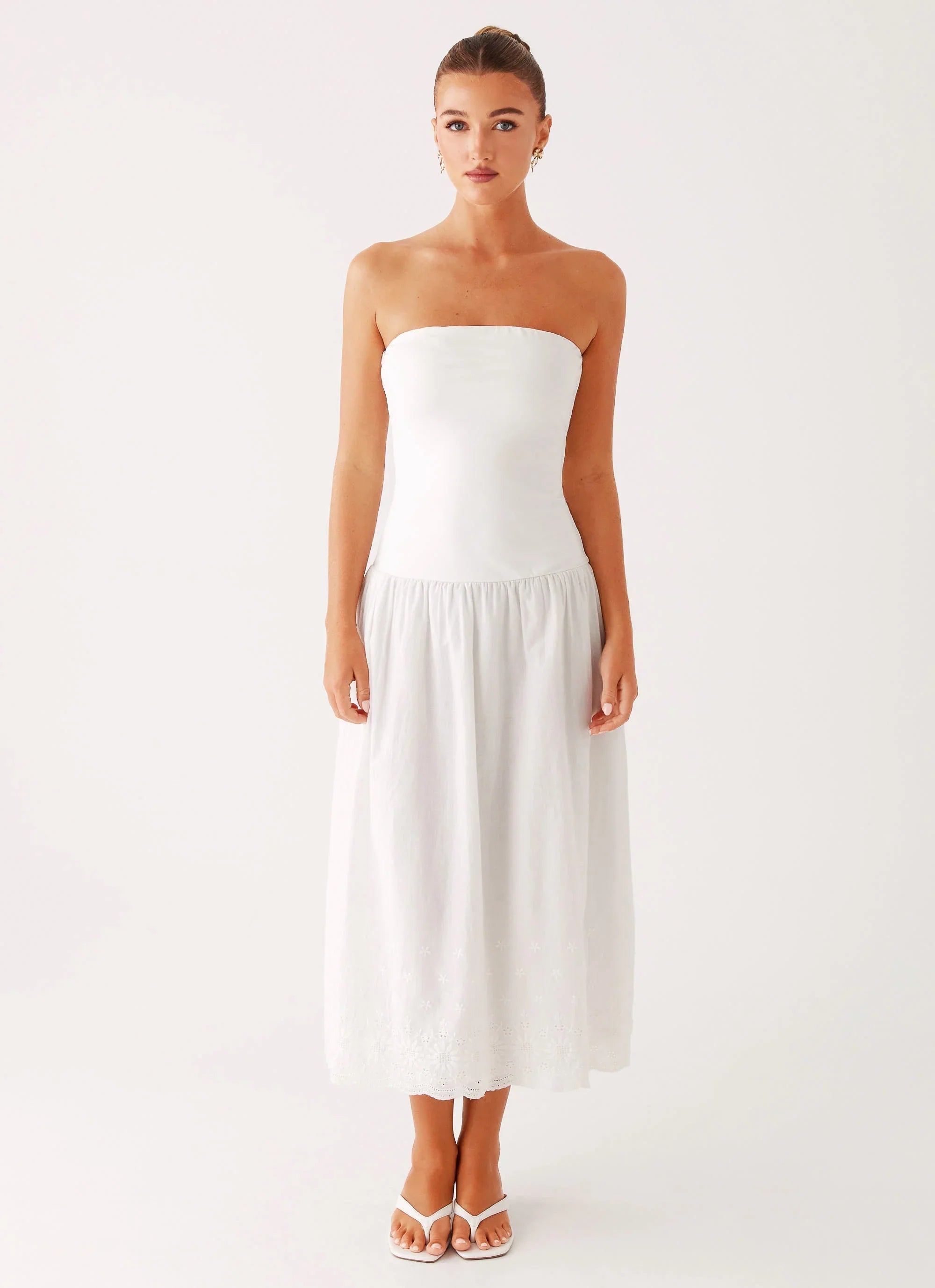 Cherry Skies Midi Dress White
