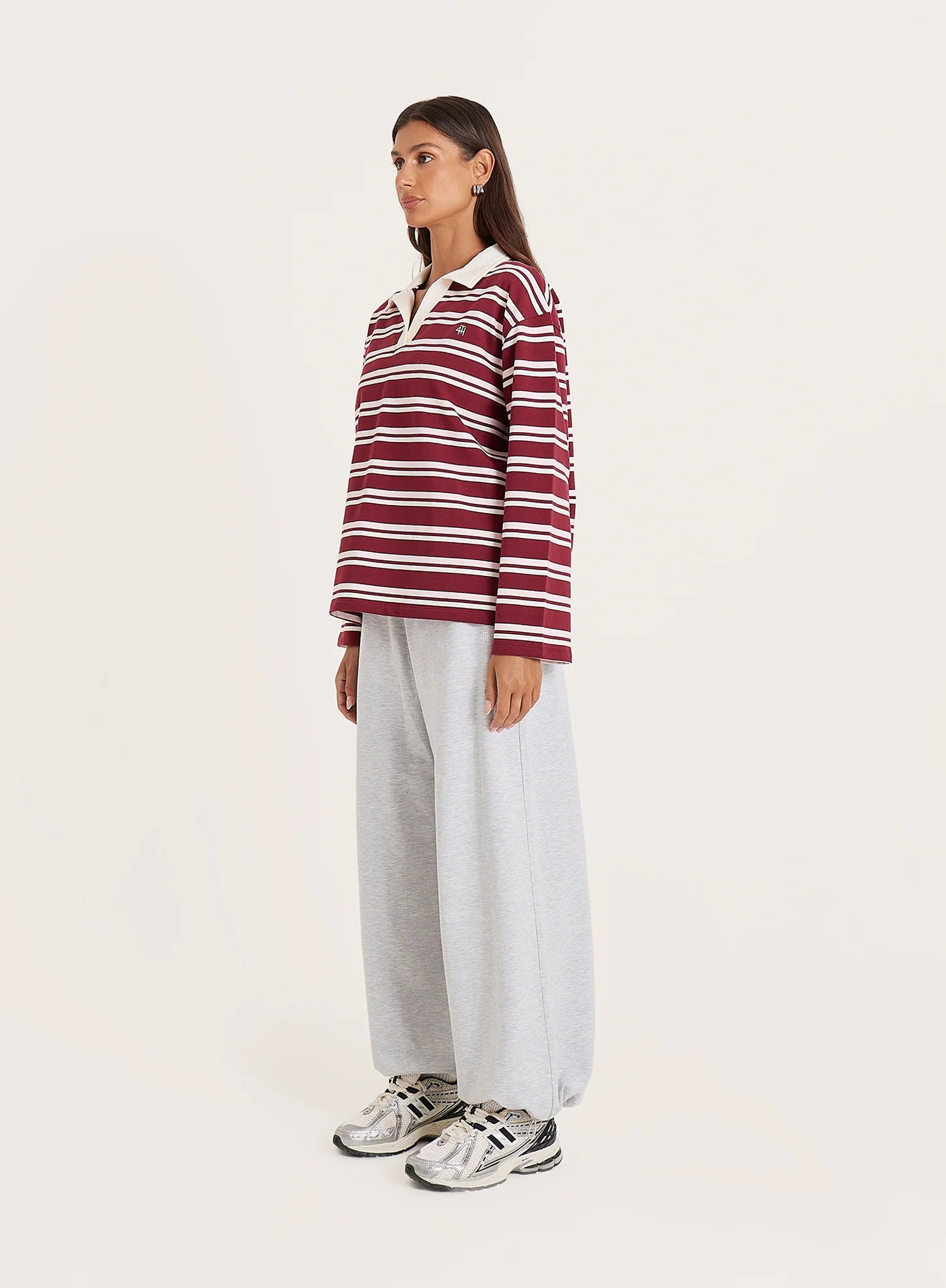 Burgundy And White Thin Striped Rugby Top