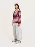 Burgundy And White Thin Striped Rugby Top