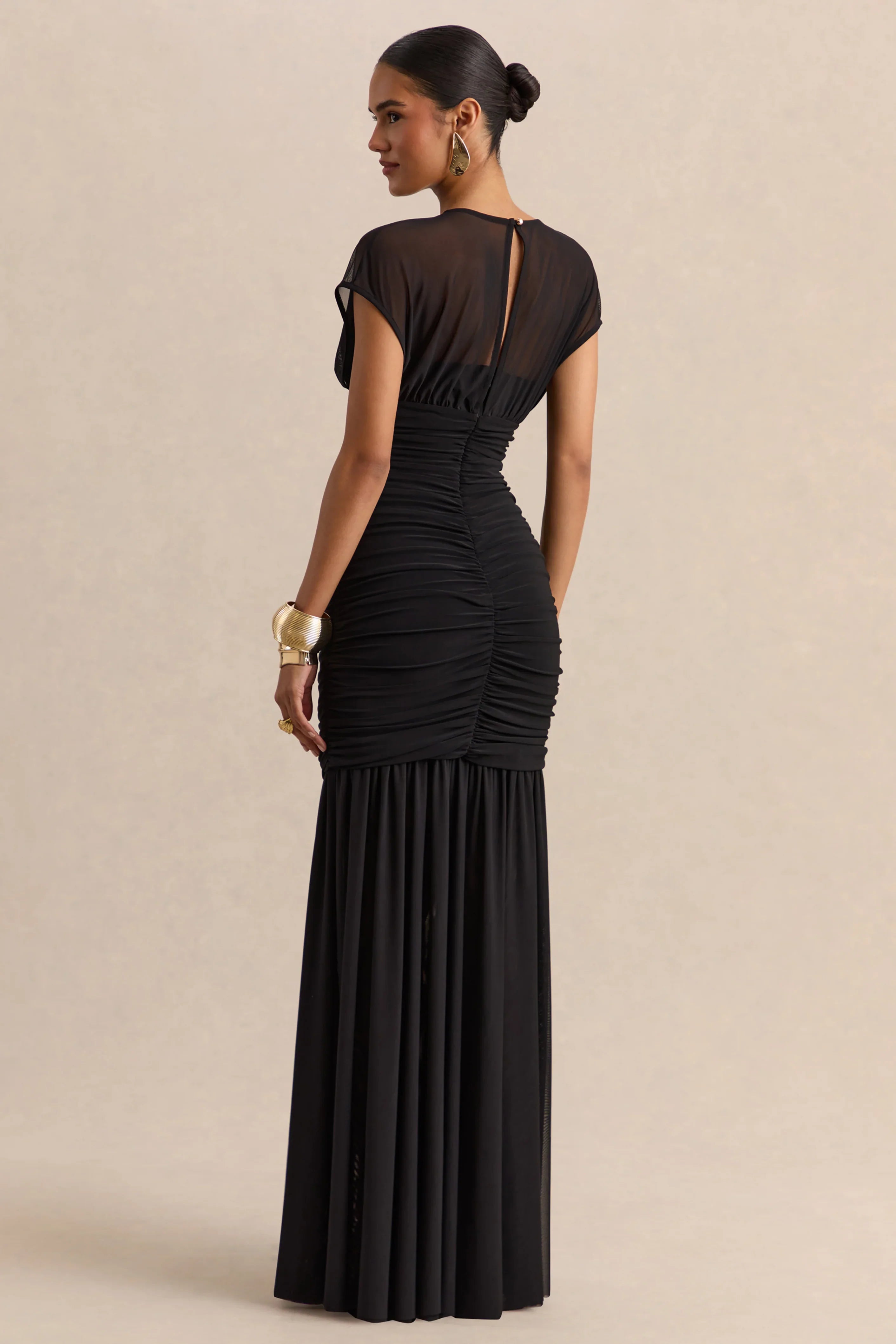 Kalene Black Wide Neck Maxi Dress With Sheer Detailing