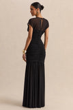 Kalene Black Wide Neck Maxi Dress With Sheer Detailing