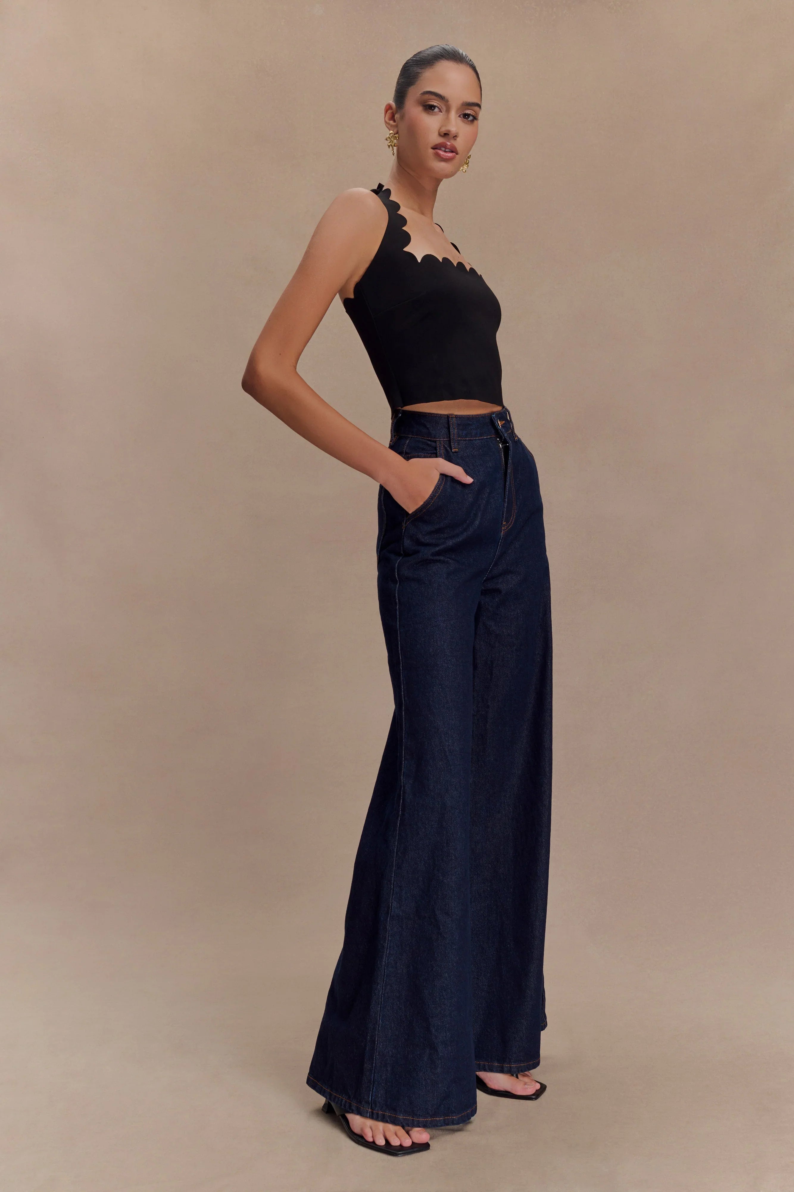 Jen Wide Leg Flare Denim Jeans Indigo Blue