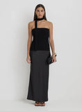 Black Ribbed Knit Bandeau Scarf Top