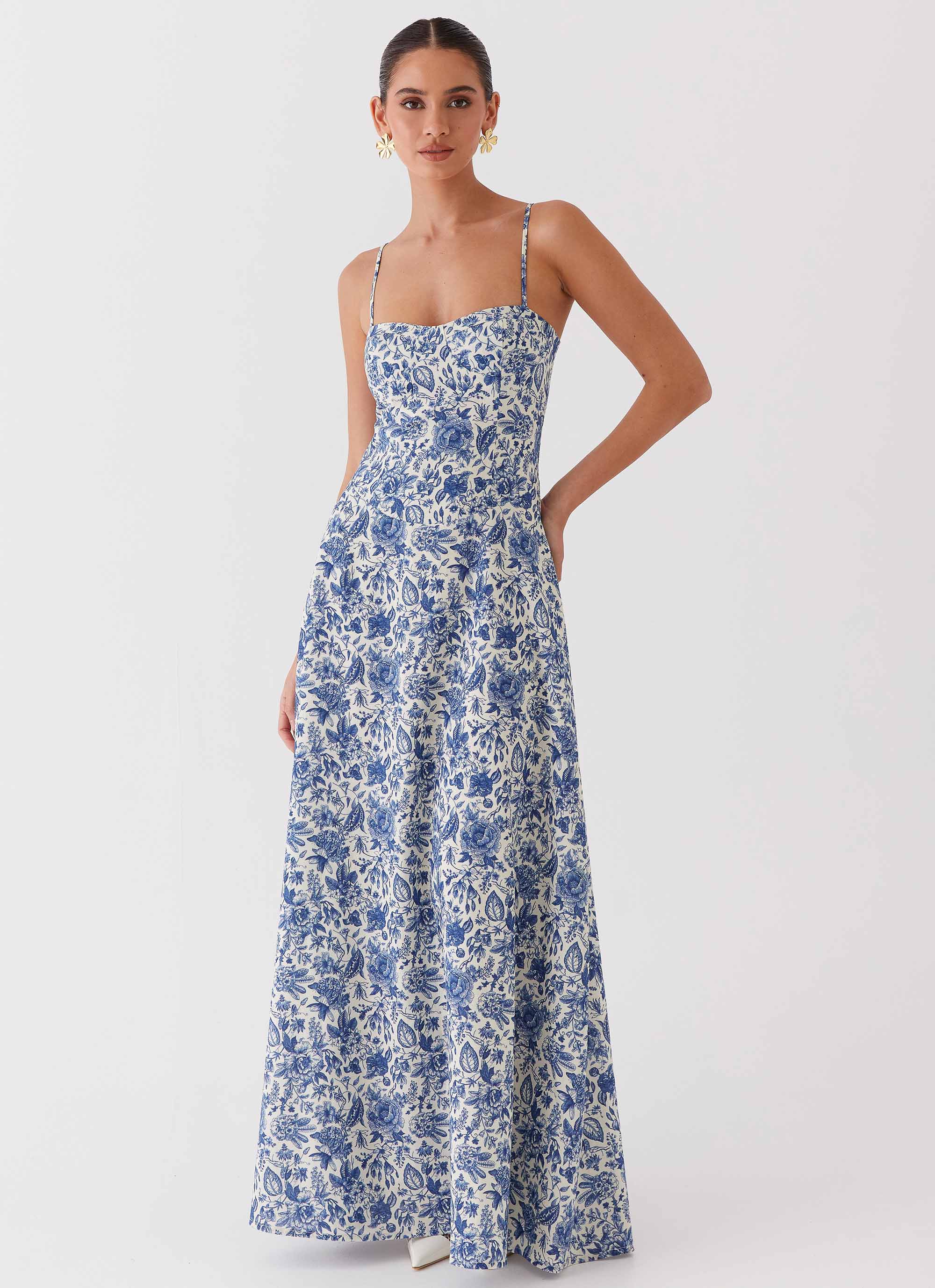Angelina Linen Maxi Dress Blue Paisley