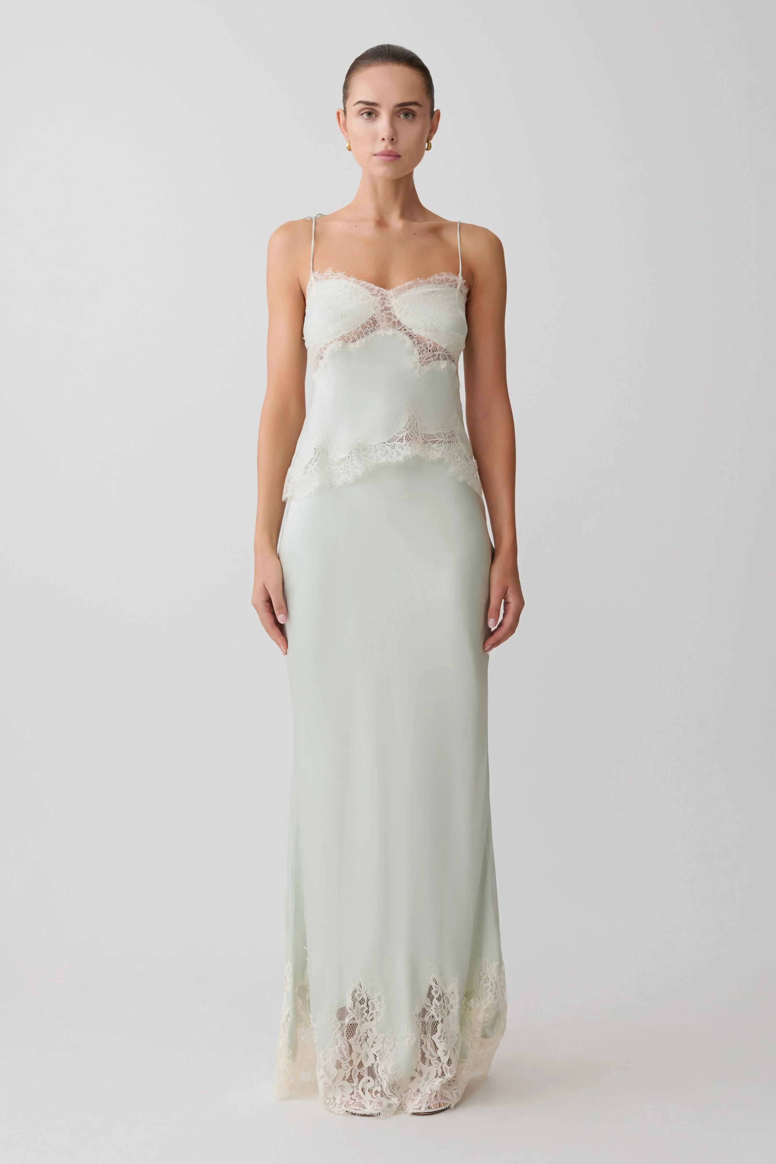 Nina Satin And Lace Maxi Skirt Sage