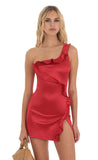 Satin One Shoulder Dress in Red