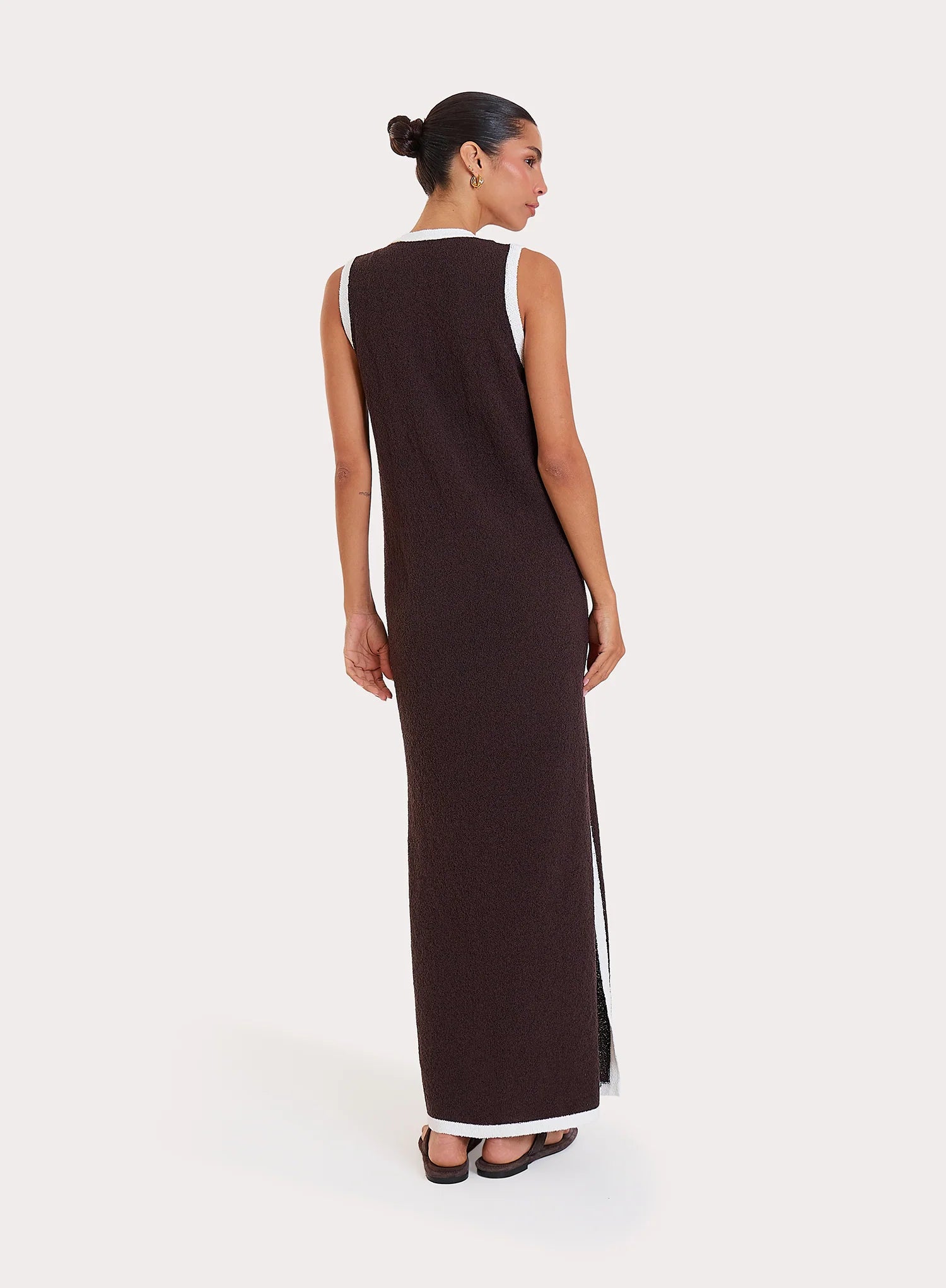 Chocolate Knitted Contrast Trim Midaxi Dress