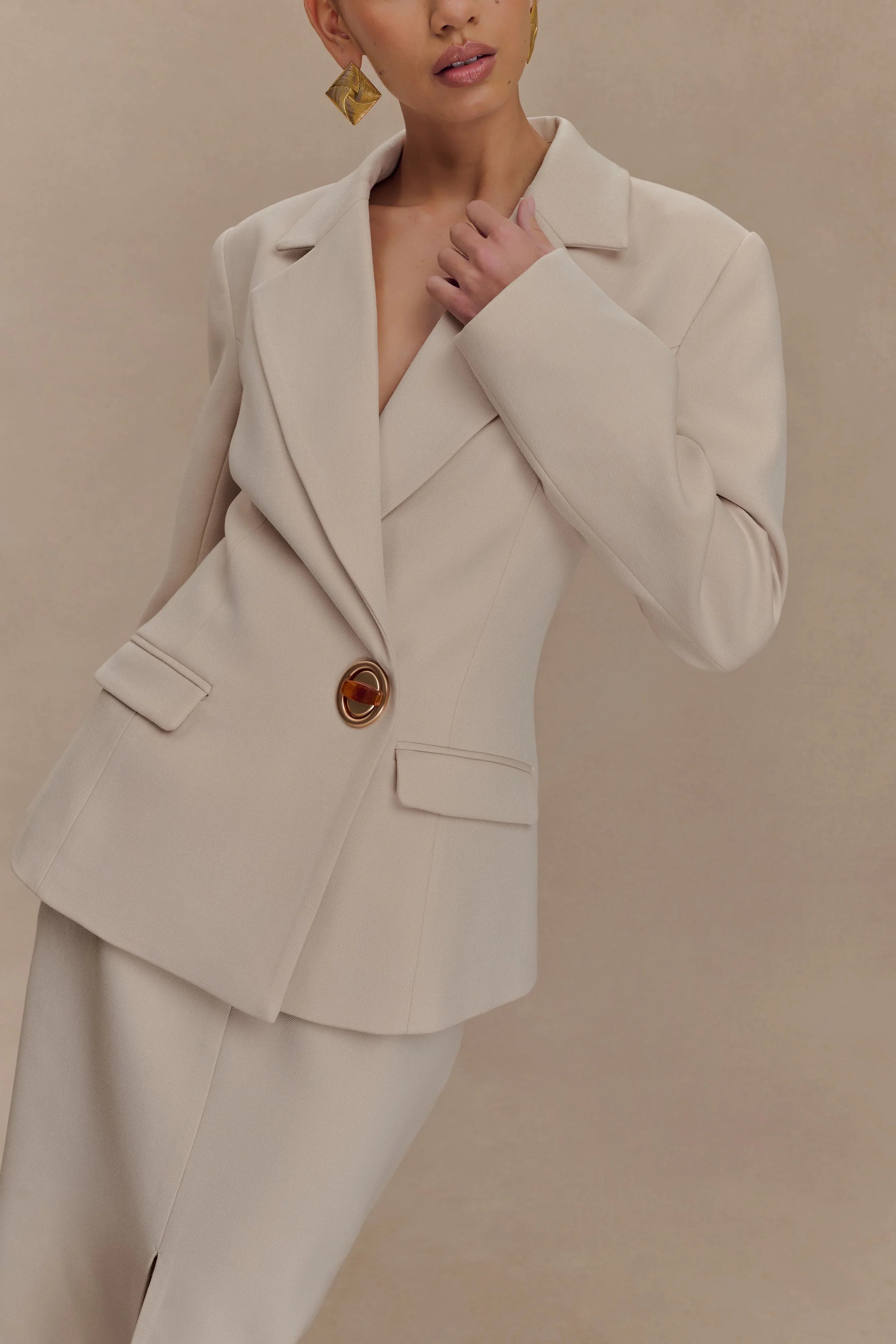 Max Cinched Waist Blazer Ivory Stone