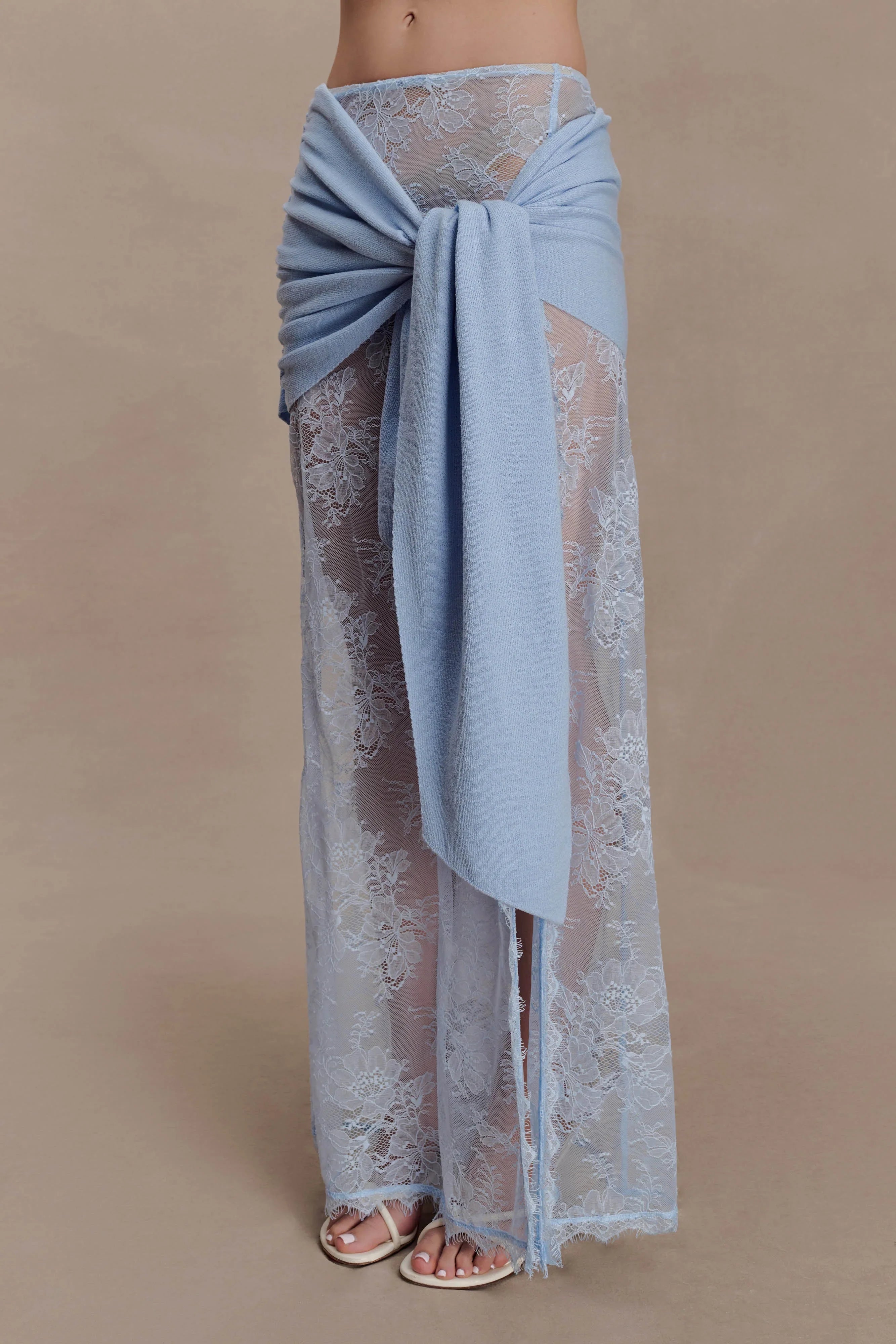Lucy Lace And Knit Skirt Cornflower Blue