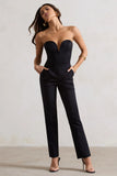 Camden Black Corset Style Tailored Straight Leg Jumpsuit