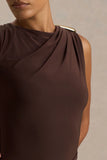 Fiora Brown Wide Neck Maxi Dress With Gathered Detail