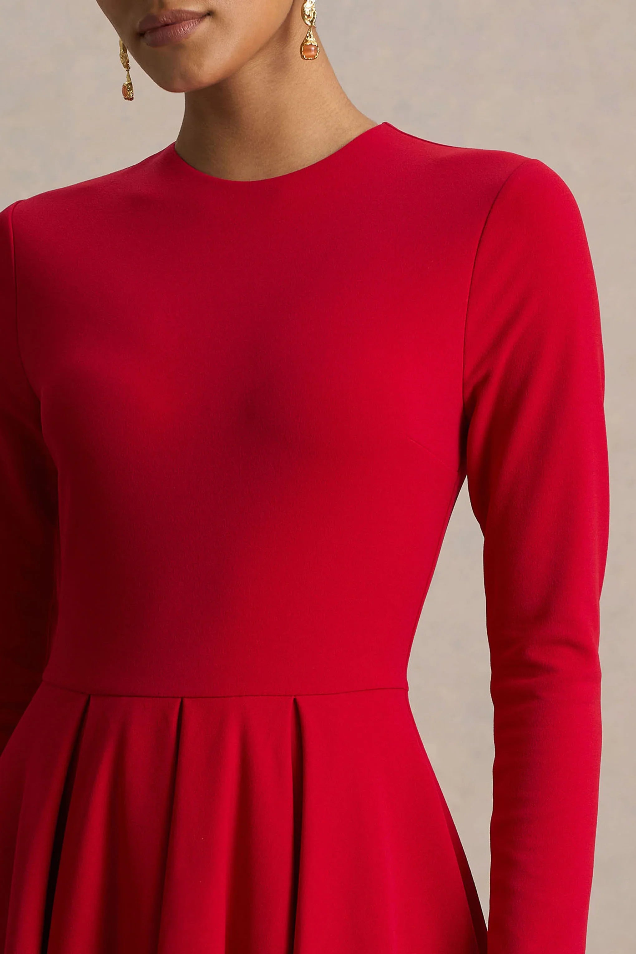 Bellamy Red Crew Neck Long Sleeve Midi Dress