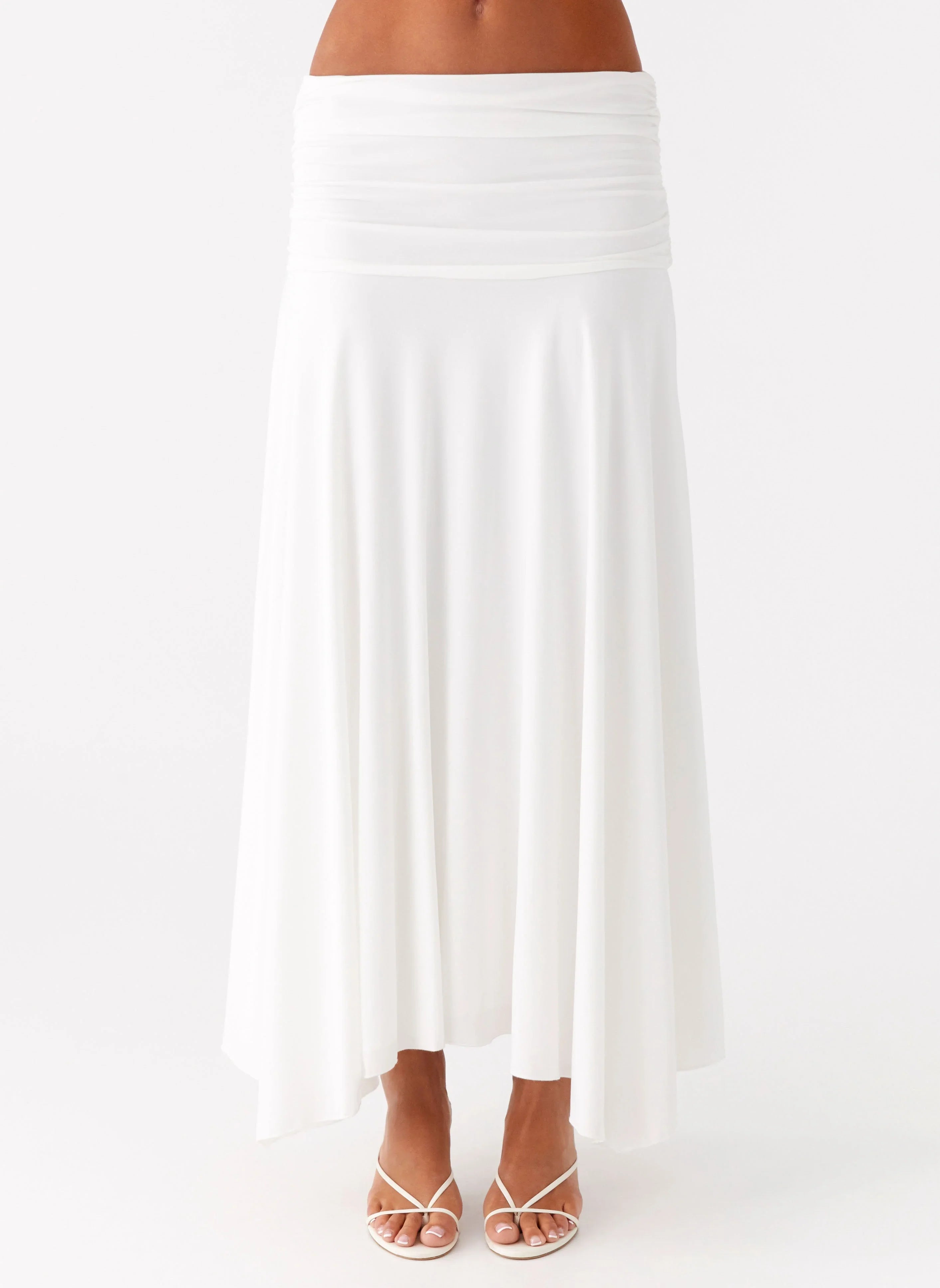 Liana Ruched Maxi Skirt White