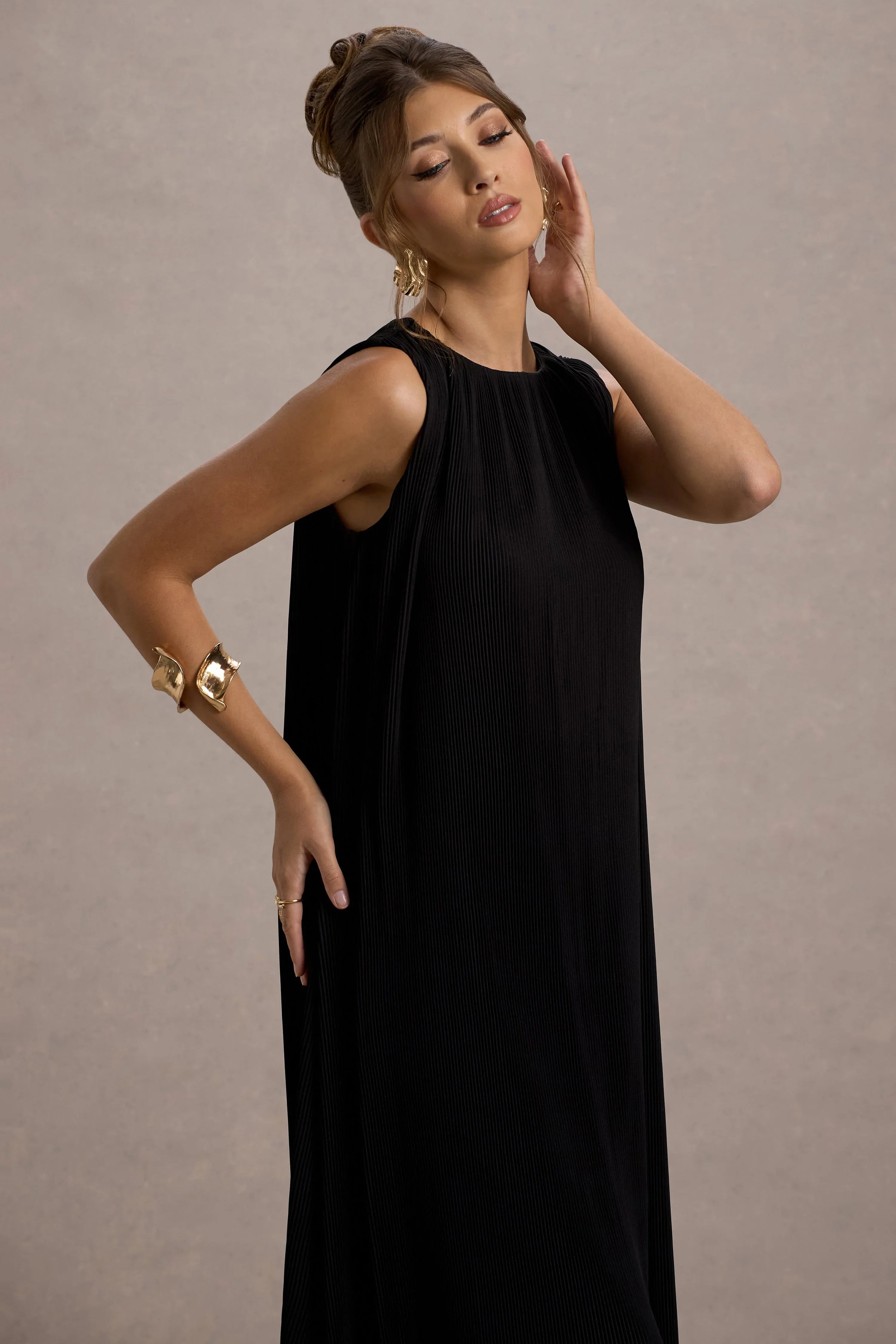 Hazelle Black Chiffon A Line Ruffled Maxi Dress