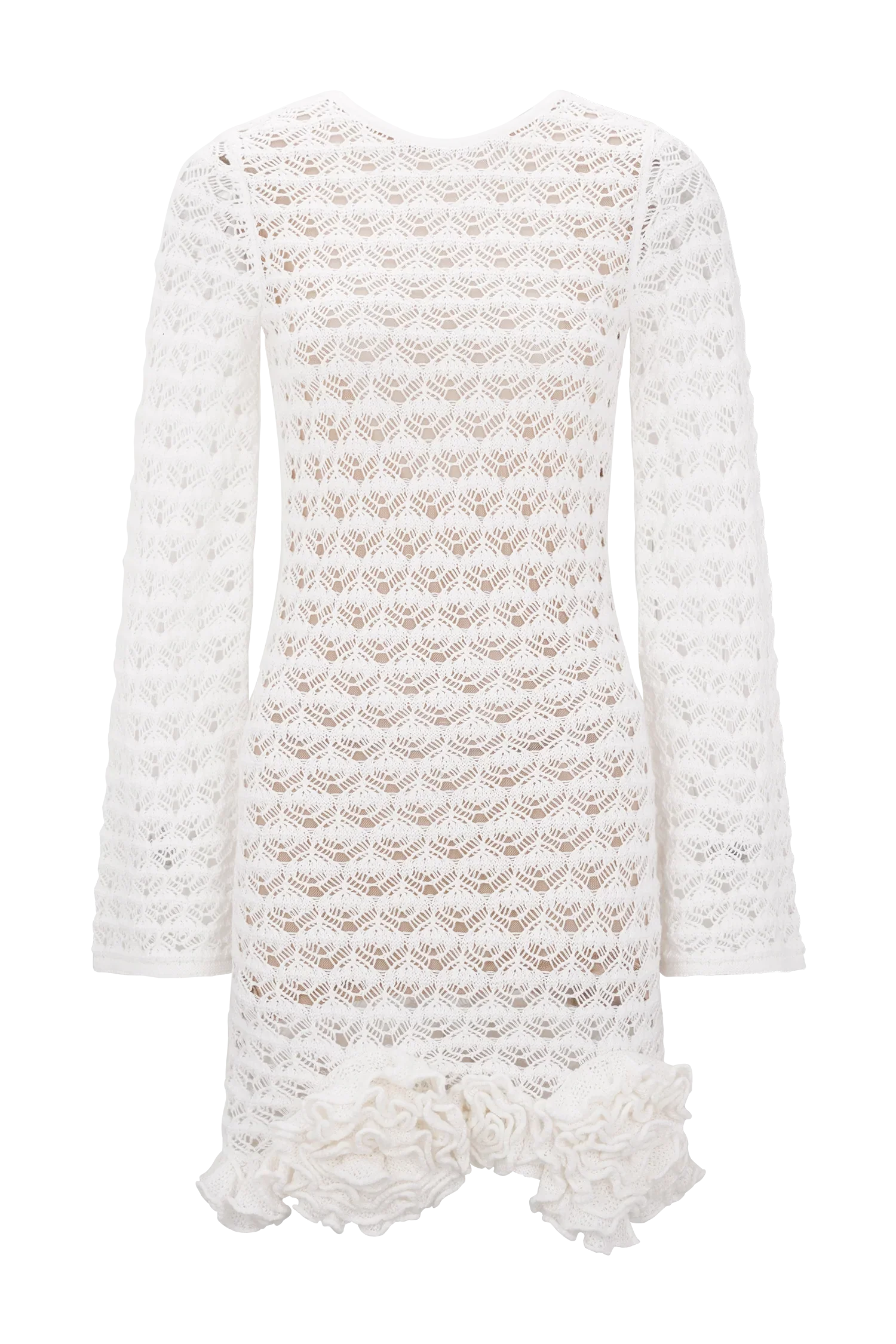 Aileen Ruffle Crochet Mini Dress Ivory