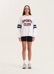White Sports Club Slogan Oversized Sweatshirt