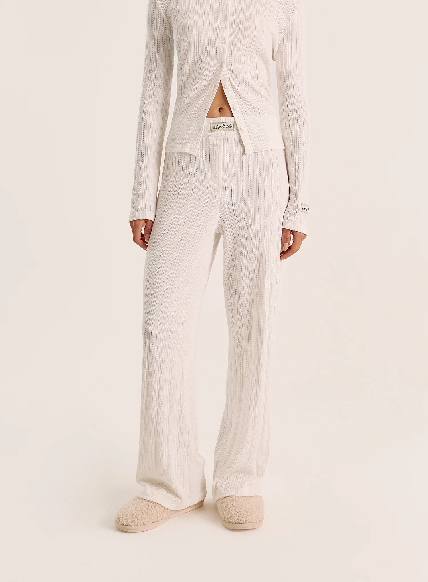 Ecru Printed Pointelle Trousers