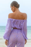 Fabienne Lilac Broidery Bardot Puff Sleeve Top