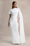 Tropic White High Neck Maxi With Long Cape Sleeve