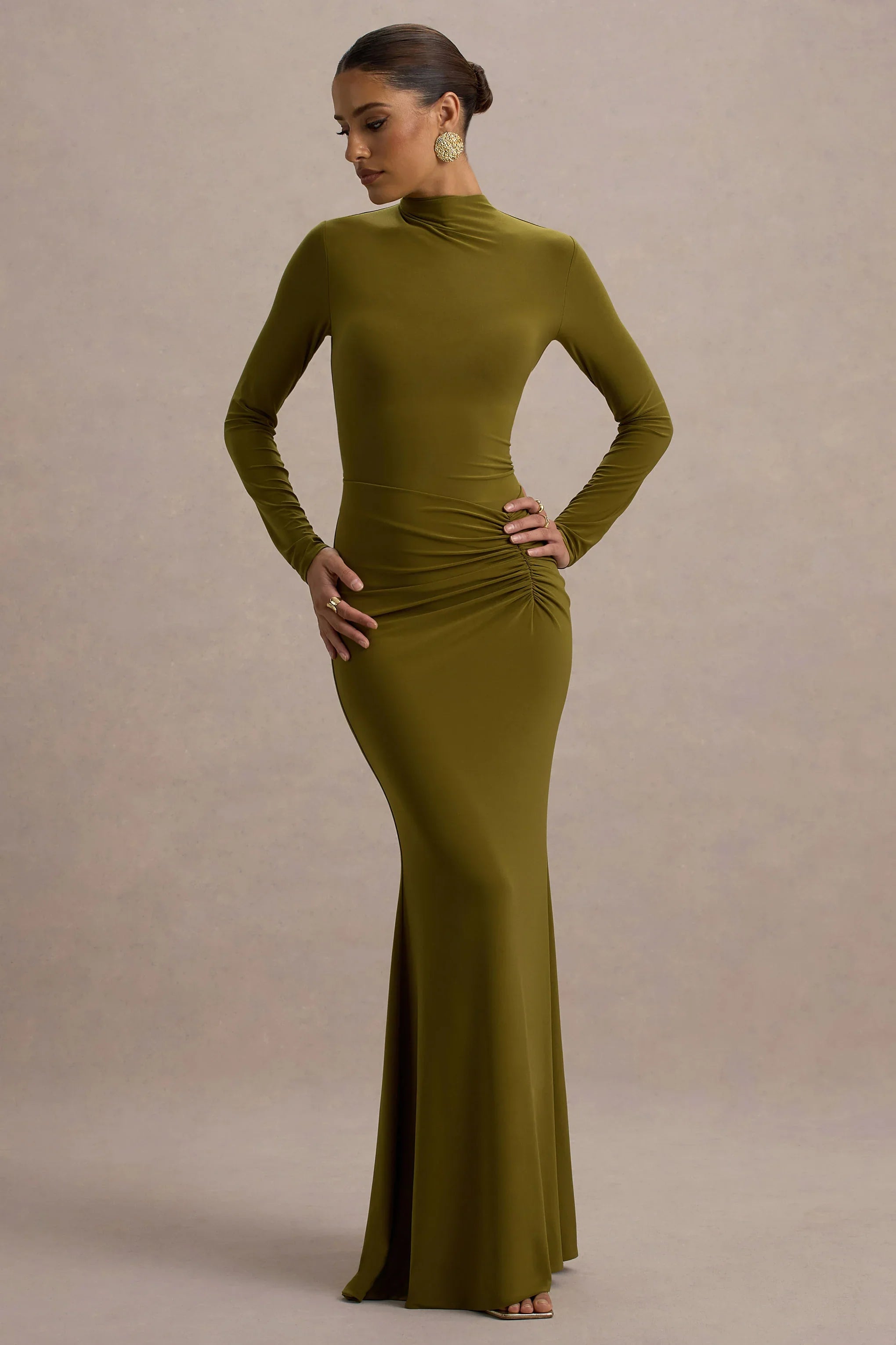 Reid Green Long Sleeve Gathered Maxi Dress