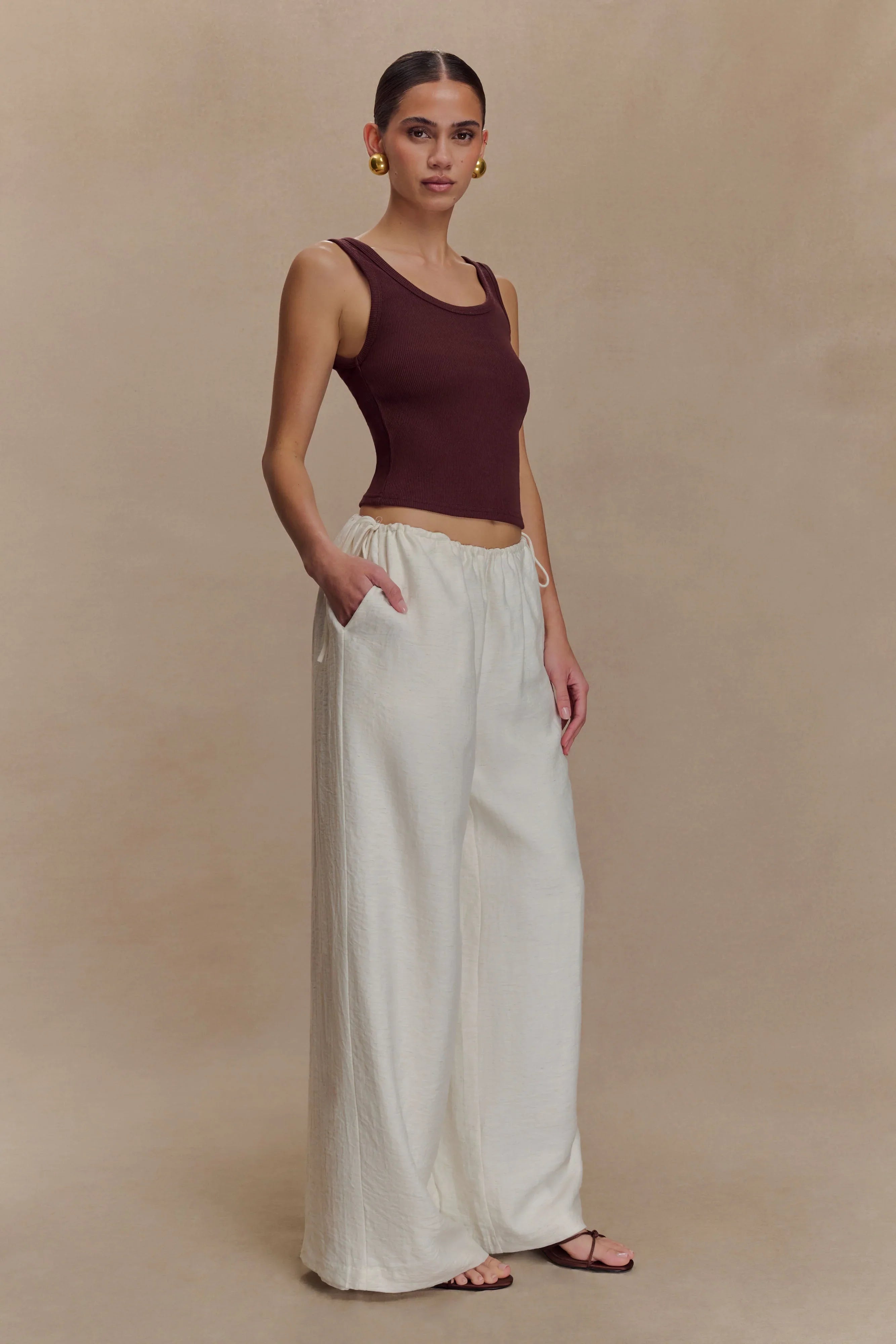 Callum Drawstring Straight Leg Pants White