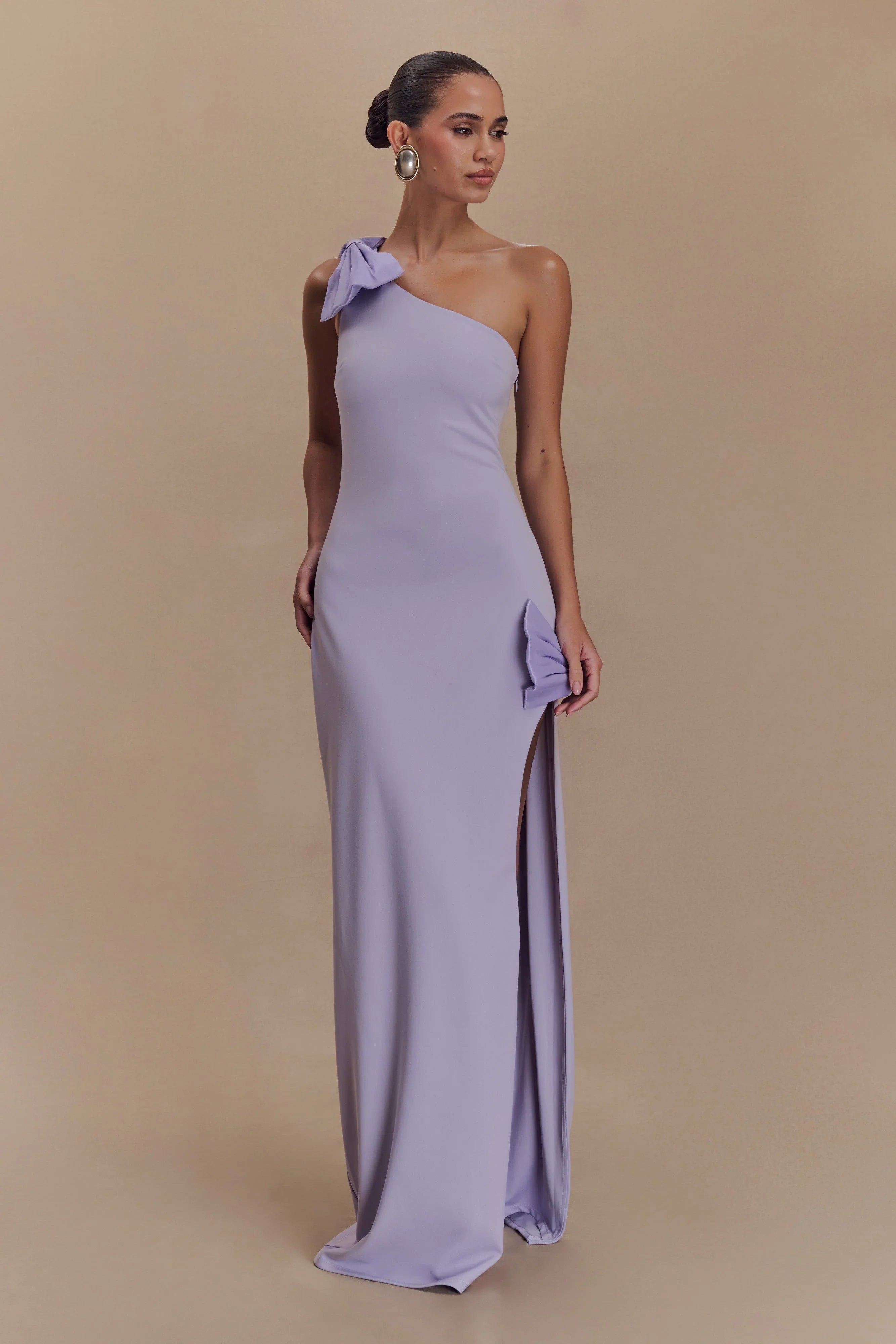 Hallie One Shoulder Bow Maxi Dress Lilac