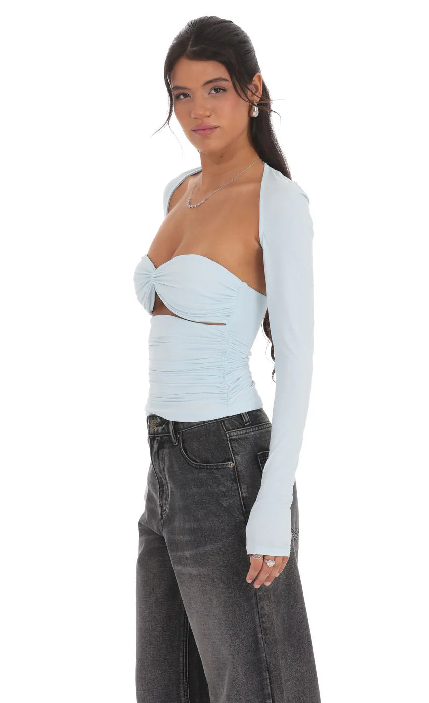 Two Piece Cutout Top in Light Blue