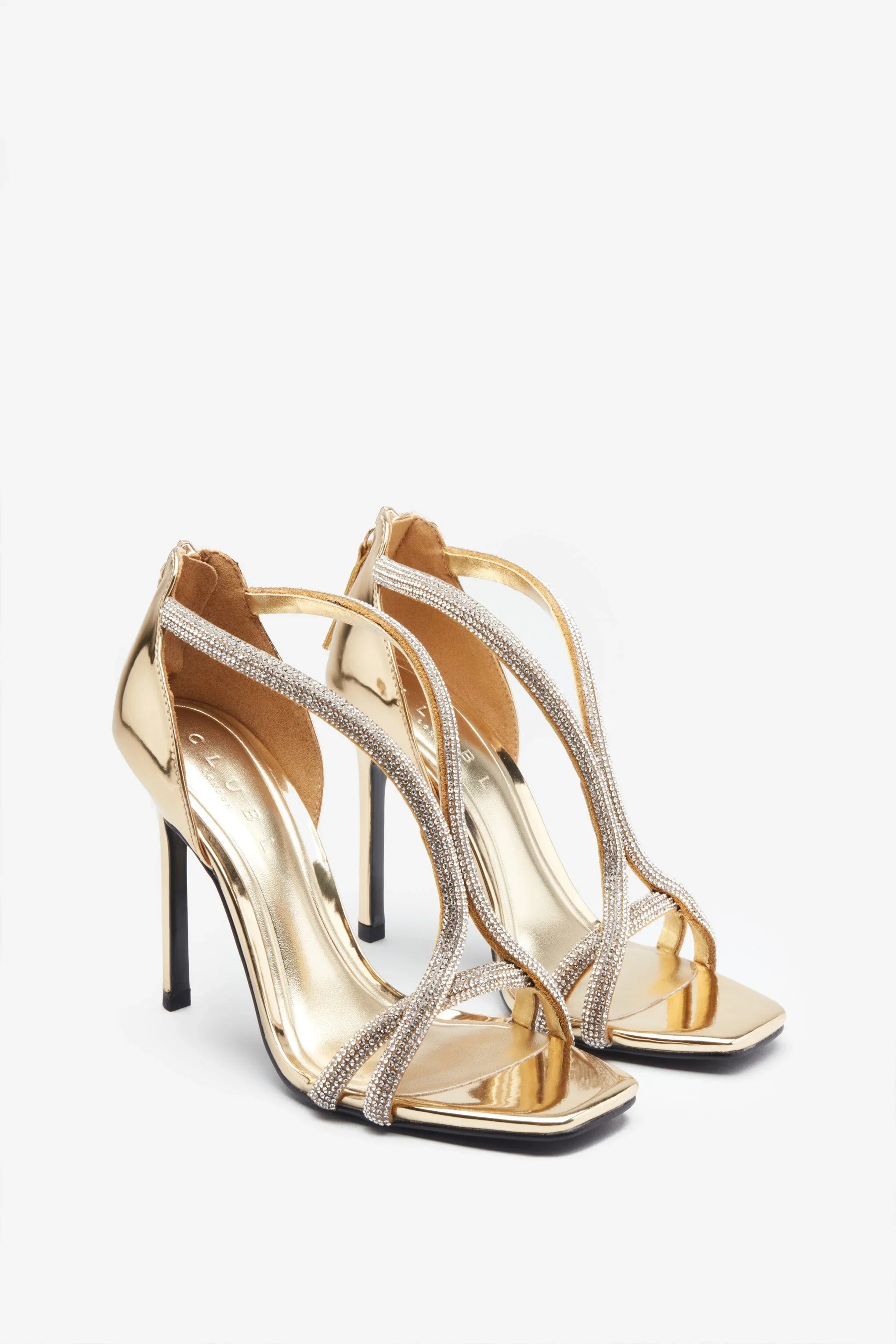 Pluto Gold Metallic Diamante Heeled Sandals