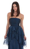 Corset Petal Ruffle Strapless Maxi Dress in Navy