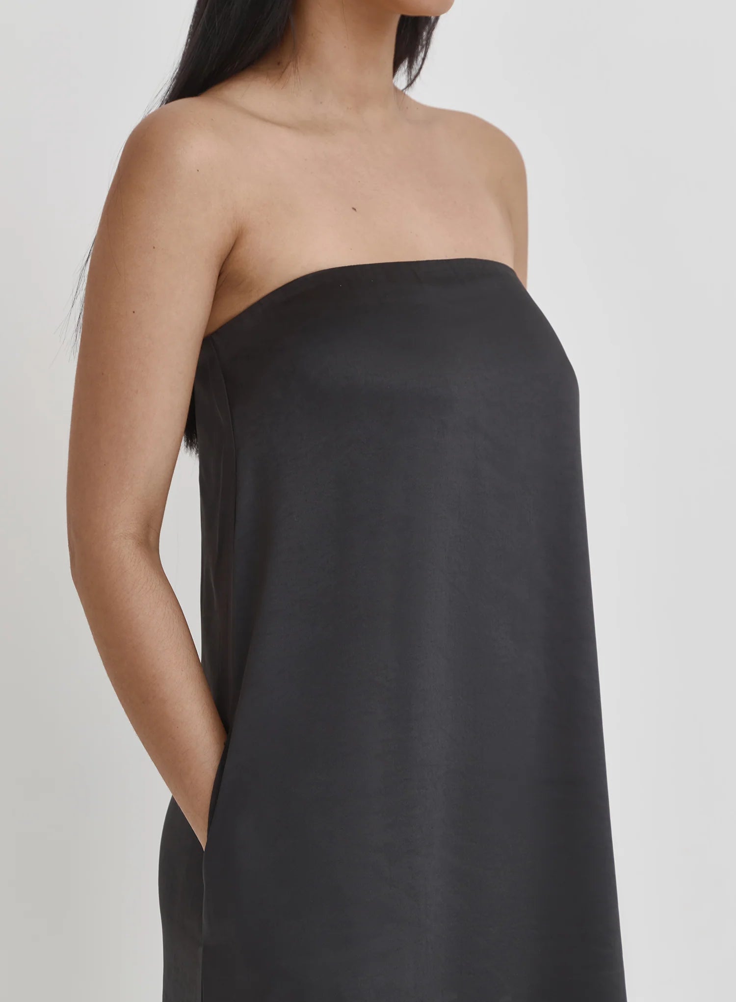 Black Satin Bandeau Maxi Dress