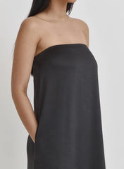 Black Satin Bandeau Maxi Dress